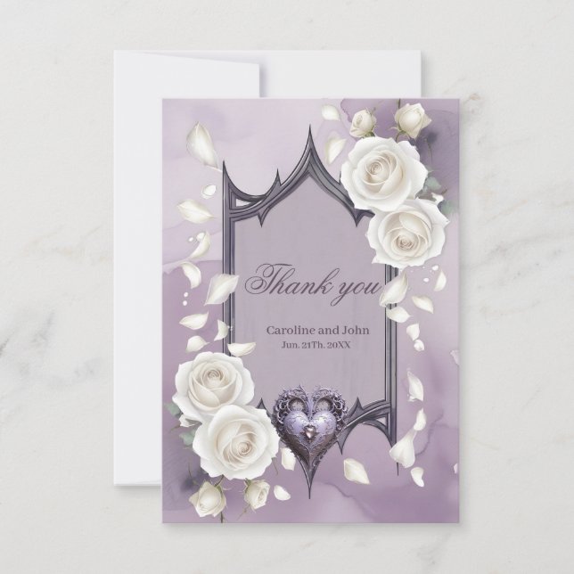 Floral frame with a heart and white roses  thank you card (Front)