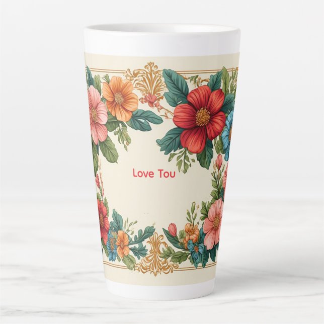 Floral Frame With Colourful Flowers Latte Mug (Front)
