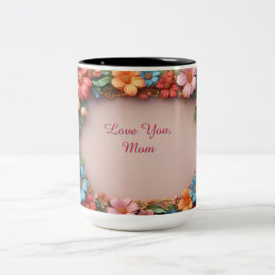 Floral Frame With Colourful Flowers Two-Tone Coffee Mug