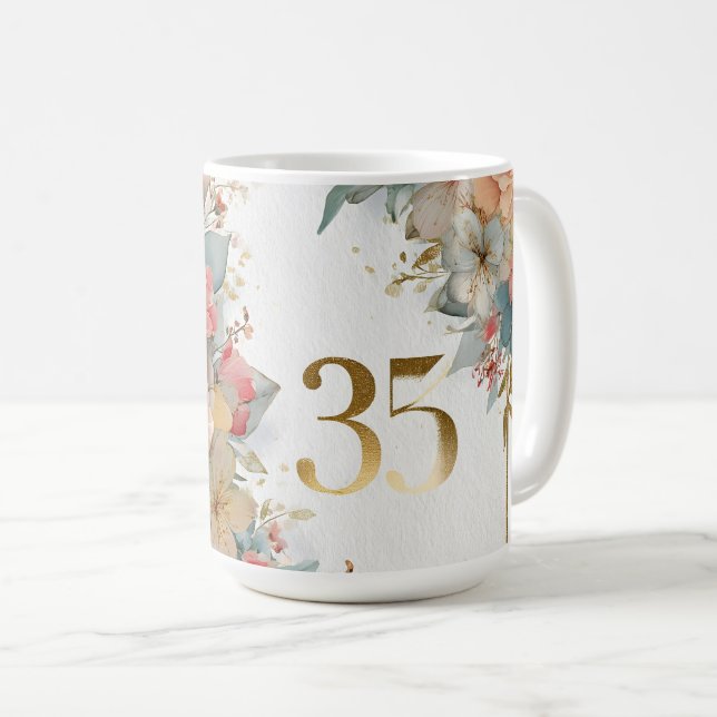 Floral Frame with Number 35 for Anniverary Coffee Mug (Front Right)