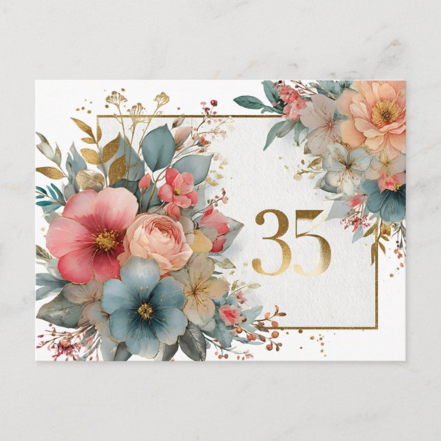 Floral Frame with Number 35 for Anniverary Postcard (Front)
