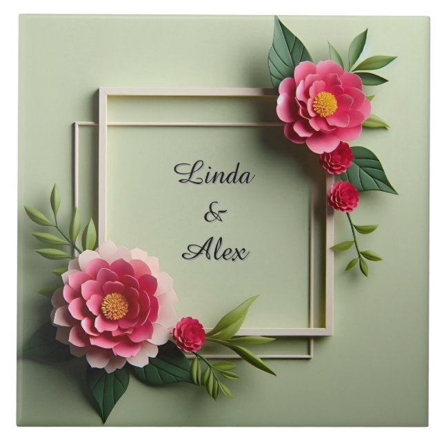 Floral Frame with Pink Flowers Tile (Front)