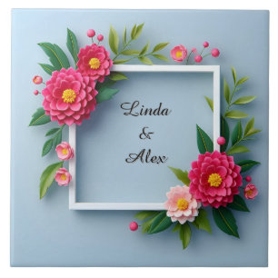 Floral Frame with Pink Flowers Tile