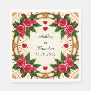 Floral Frame with Pink Roses Napkin