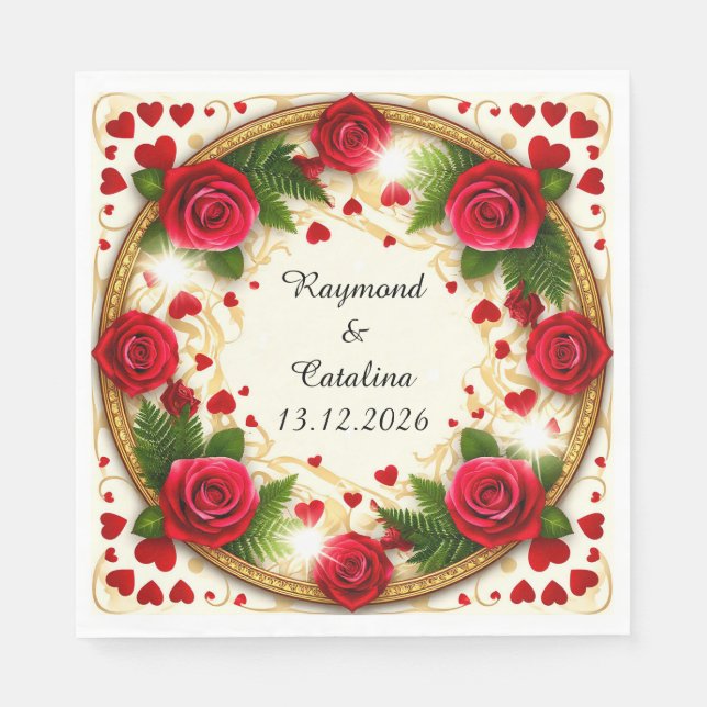 Floral Frame with Red Roses Napkin (Front)
