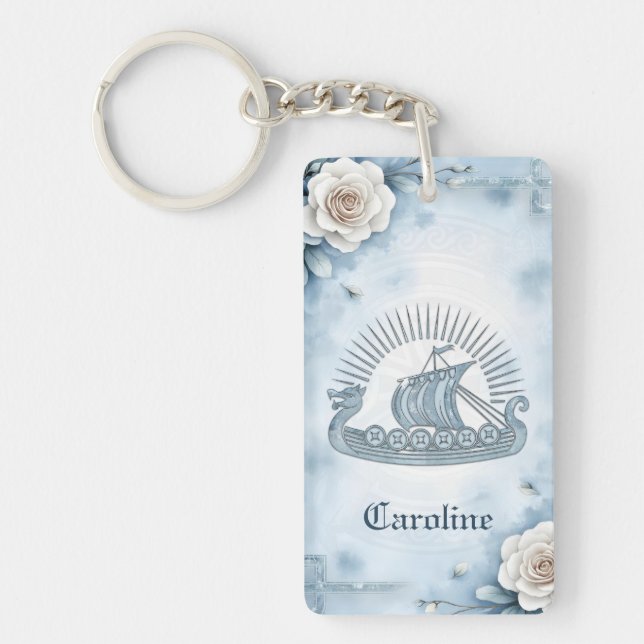 Floral Frame with Roses and Celtic Design.  Key Ring (Front)