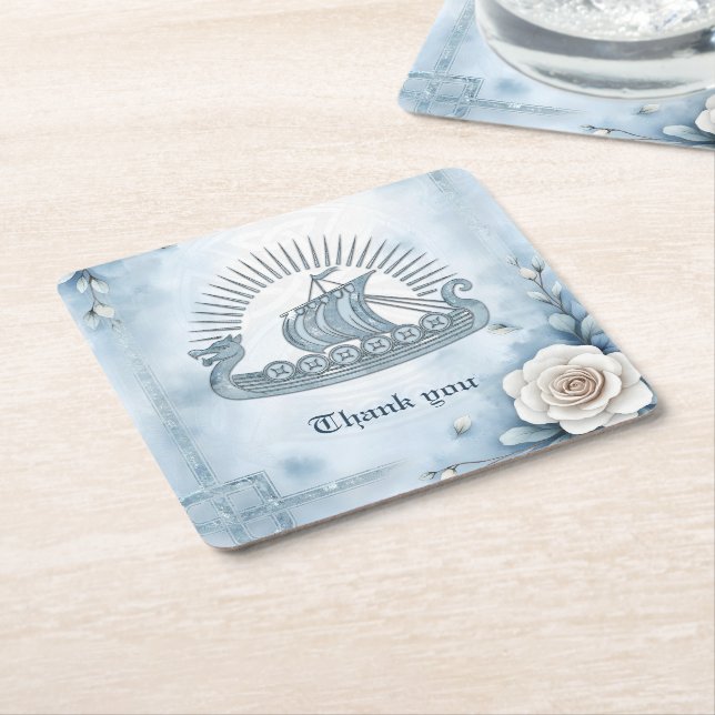 Floral Frame with Roses and Celtic Design.  Square Paper Coaster (Angled)