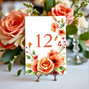 Floral frame with warm orange flowers wedding table number