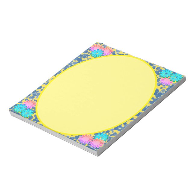 Floral Framed Design on Speckle Blue Dots on Green Notepad (Rotated)