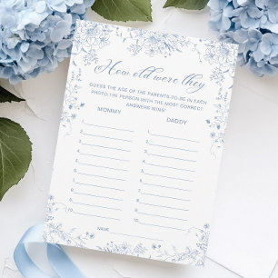 Floral French Blue Baby Shower Guess Age Game Card