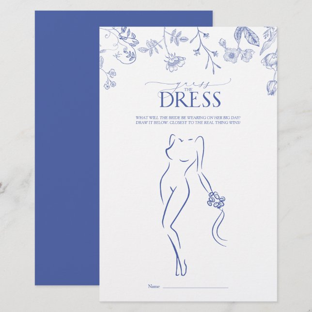 Floral French Blue & White Bridal Shower Game (Front/Back)