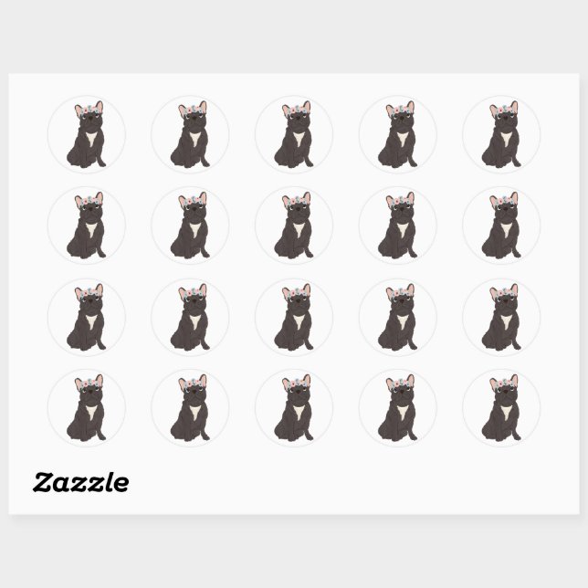 Floral French Bulldog Lovers Black Frenchie Dog Classic Round Sticker (Sheet)