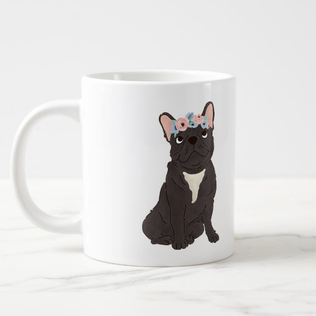 Floral French Bulldog Lovers Black Frenchie Dog Large Coffee Mug (Left)
