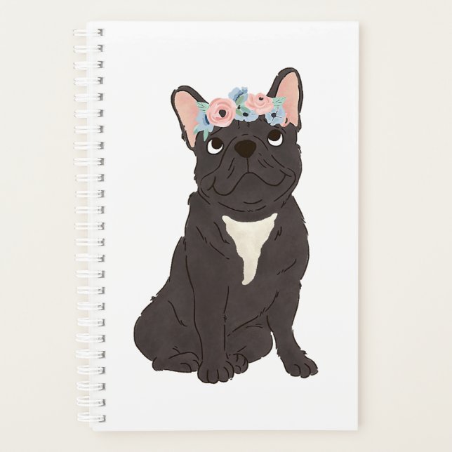 Floral French Bulldog Lovers Black Frenchie Dog Planner (Front)