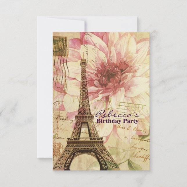 floral french Eiffel Tower Parisian birthday party Invitation (Front)