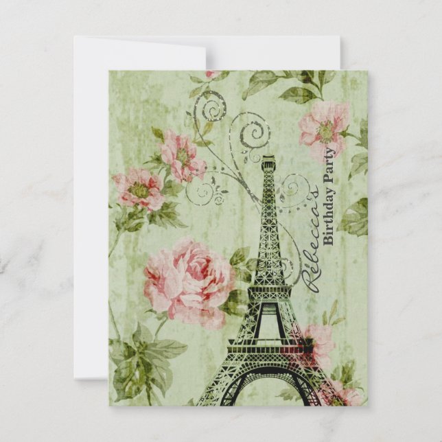 floral french Eiffel Tower Parisian birthday party Invitation (Front)