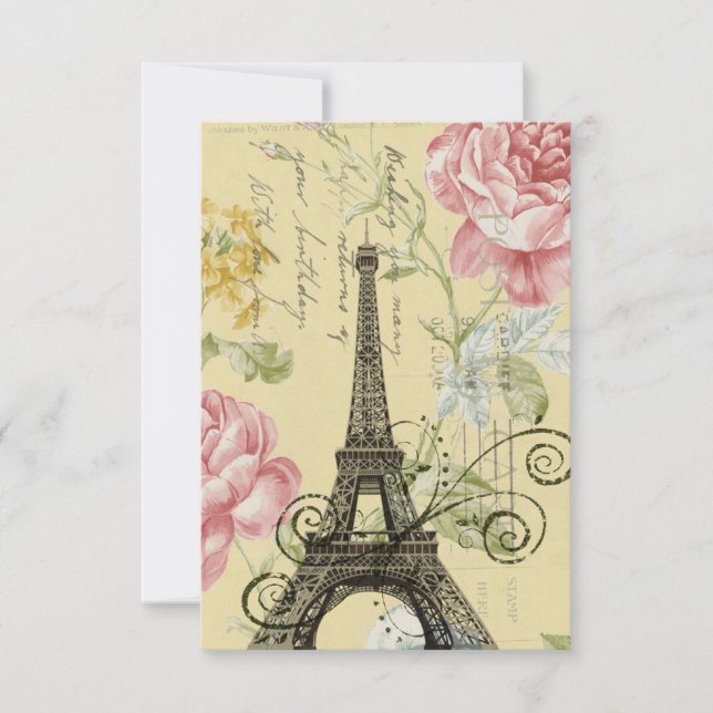 floral french Eiffel Tower Parisian birthday party Invitation (Front)