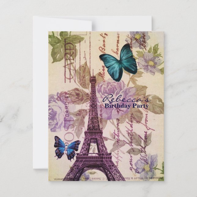 floral french Eiffel Tower Parisian birthday party Invitation (Front)