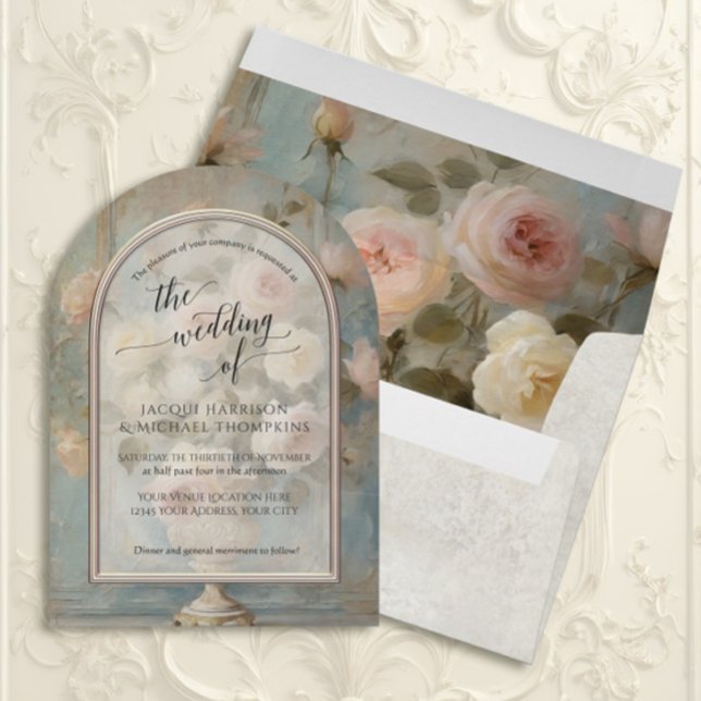 Floral French Elegant Vintage Rose Bouquet Pink Invitation (Creator Uploaded)