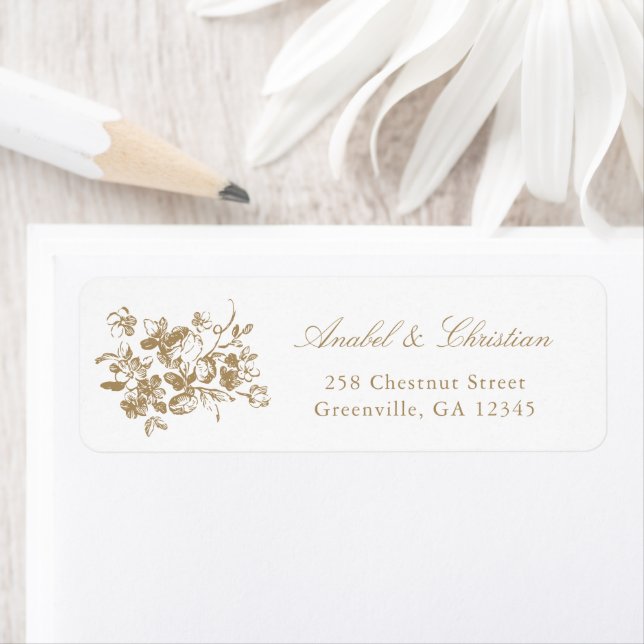 Floral French Roses Gold Elegant Return Address (Insitu)