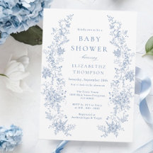 Floral French Toile Blue Baby Shower
