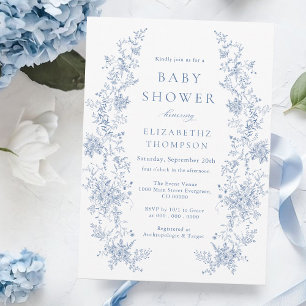 Floral French Toile Blue Baby Shower Invitation