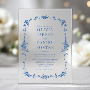 Floral French Victorian Royal Blue Wedding Acrylic Invitations
