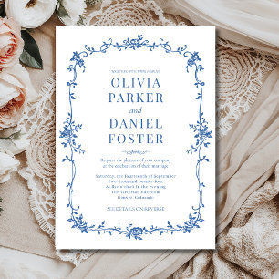 Floral French Victorian Royal Blue Wedding Invitation