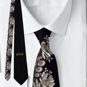 Floral French Vintage Black Silver Tie