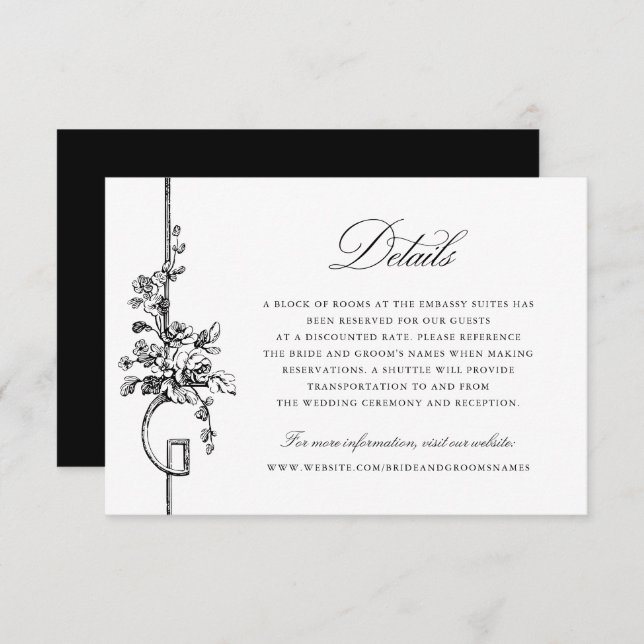 Floral French Vintage Elegant Wedding Details Invitation (Front/Back)