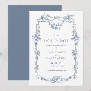 Floral French Vintage Frame Save the Date Wedding Invitation