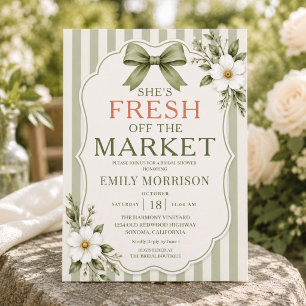 Floral Fresh Off the Market Stripes Bridal Shower Invitation