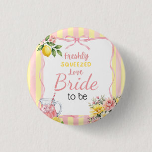 Floral Freshly Squeezed Pink Lemon Bridal Shower 3 Cm Round Badge