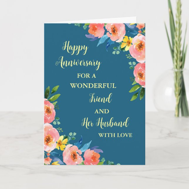 Floral Friend and Her Husband Anniversary Card (Front)