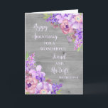 Floral Friend and His Wife Anniversary Card<br><div class="desc">Happy wedding anniversary card for friend and his wife with beautiful watercolor vintage purple flowers,  rustic wood and sentimental verse.</div>