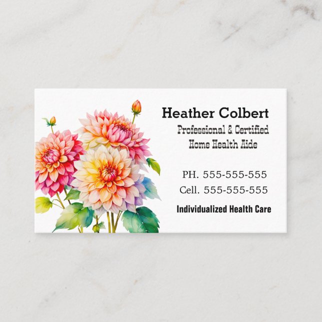 Floral Friendly Lovely Cool Caregiver Professional Business Card (Front)