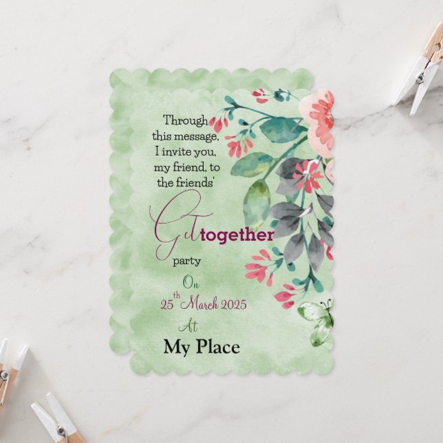 Floral Friends' Get-Together Invitation (Front/Back In Situ)