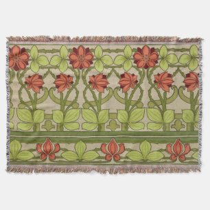 Floral Frieze Border in Art Nouveau Style Throw Blanket