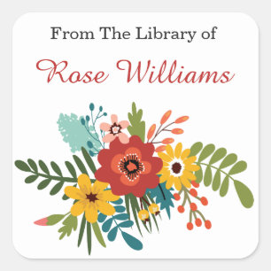 Floral From The Library Of Bookplate Square Sticker