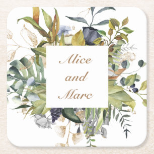 Floral fruit fall harvest frame square paper coaster
