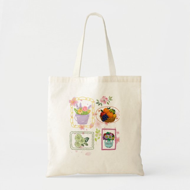 Floral Fruit Illustration bag |  (Front)