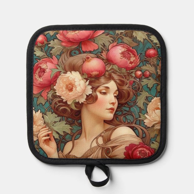 Floral Fruit Woman Pot Holder (Front)