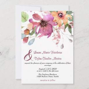 Floral, Fuchsia and Orange Flowers Invitation