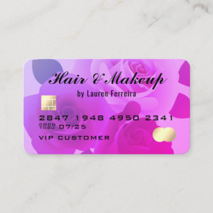 Floral Fuchsia Stylish Purple Faux Credit Card