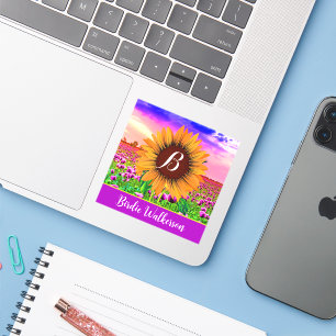 Floral Full Name Stickers (Monogrammed Sunflower) 