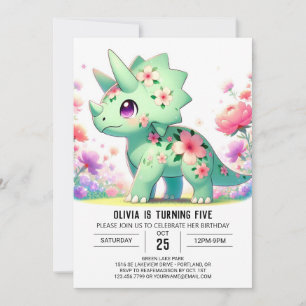 Floral Fun Dinosaur Digital Birthday Invitation