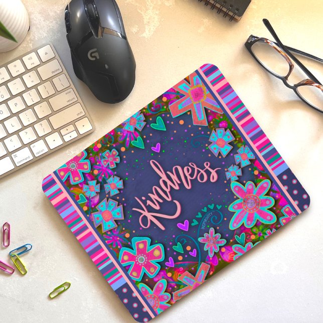 Floral Fun Kindness Stripe Inspirivity Mouse  Mat (Creator Uploaded)