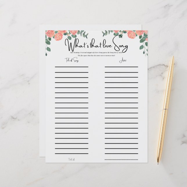 Floral Fun Musical Bridal Shower Game  (Front/Back In Situ)