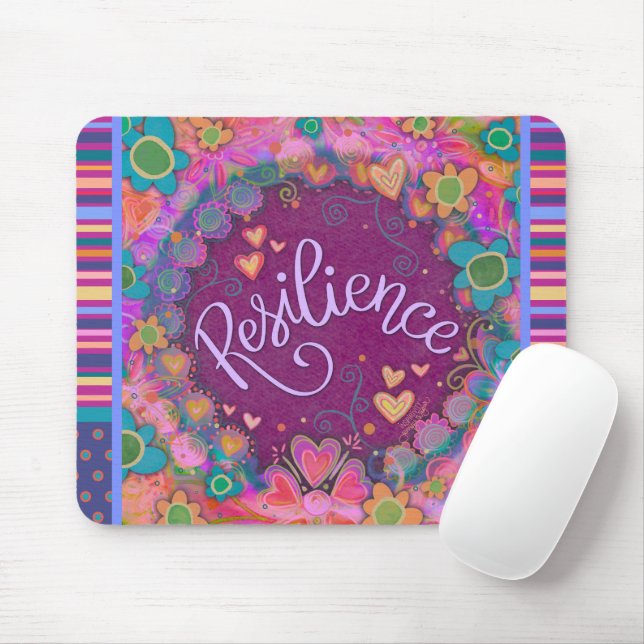 Floral Fun Resilience Modern Stripe Inspirivity Mouse Mat (With Mouse)
