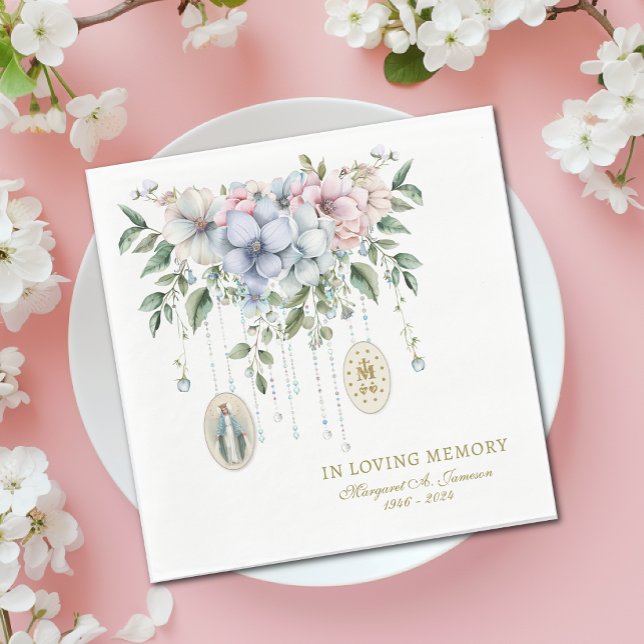 Floral Funeral Catholic Rosary Memorial  Napkin (Creator Uploaded)